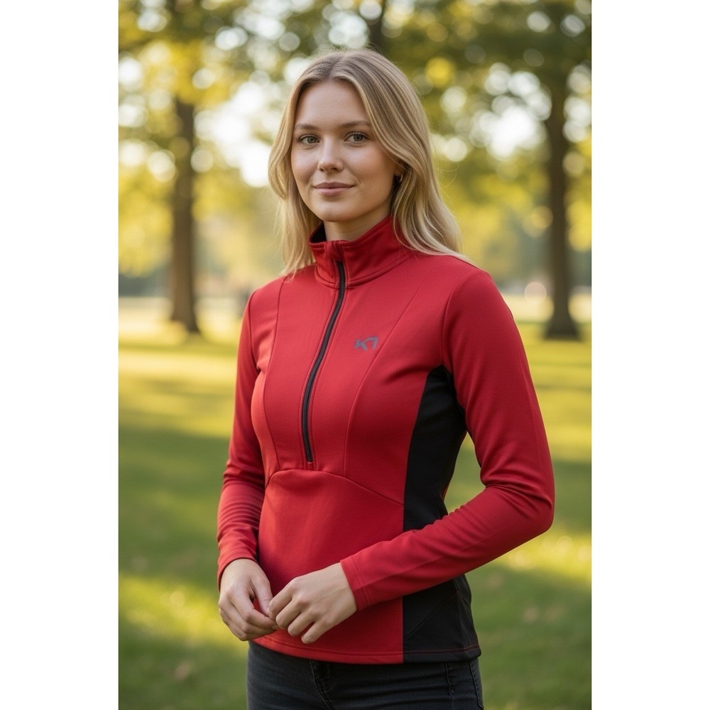 Kari Traa Women's M Midlayer Running Top Jacket 1/2 Zip Knit Pullover Red Active